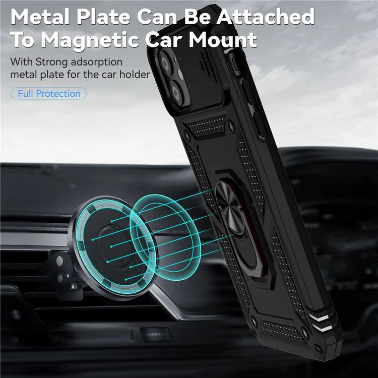 For iPhone 11 Case PC+TPU Kickstand Armour Phone Cover with Camera Slide Guard