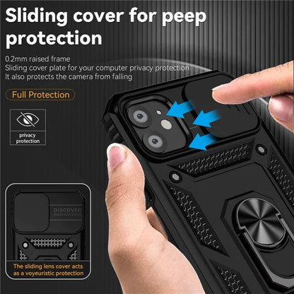 For iPhone 11 Case PC+TPU Kickstand Armour Phone Cover with Camera Slide Guard