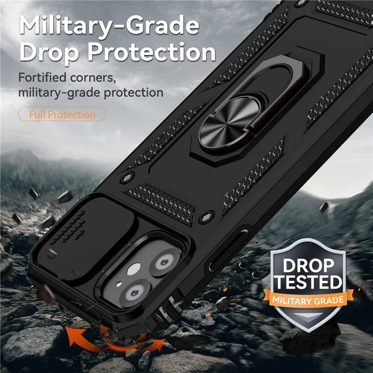 For iPhone 11 Case PC+TPU Kickstand Armour Phone Cover with Camera Slide Guard