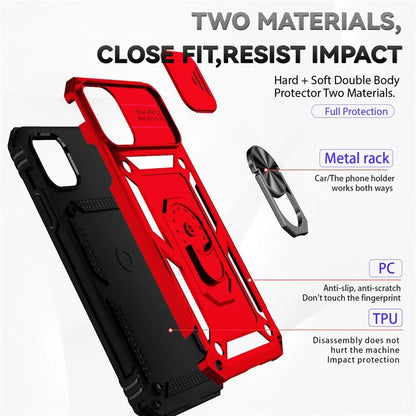 For iPhone 11 Case PC+TPU Kickstand Armour Phone Cover with Camera Slide Guard