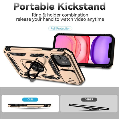 For iPhone 11 Case PC+TPU Kickstand Armour Phone Cover with Camera Slide Guard