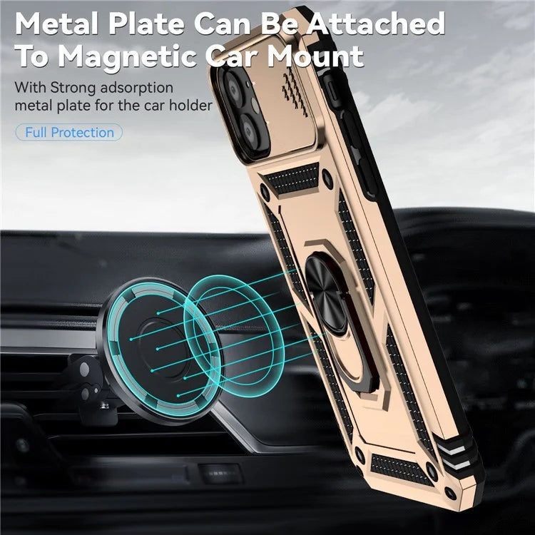 For iPhone 11 Case PC+TPU Kickstand Armour Phone Cover with Camera Slide Guard