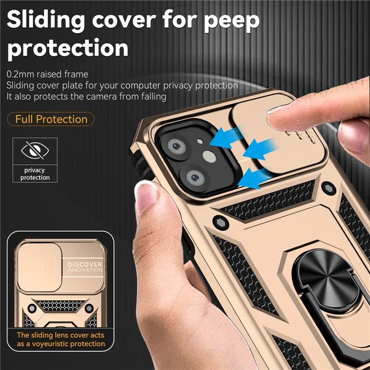 For iPhone 11 Case PC+TPU Kickstand Armour Phone Cover with Camera Slide Guard