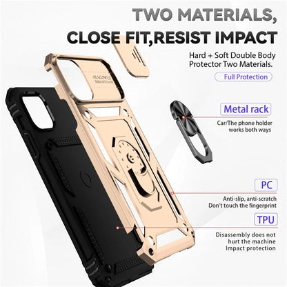 For iPhone 11 Case PC+TPU Kickstand Armour Phone Cover with Camera Slide Guard
