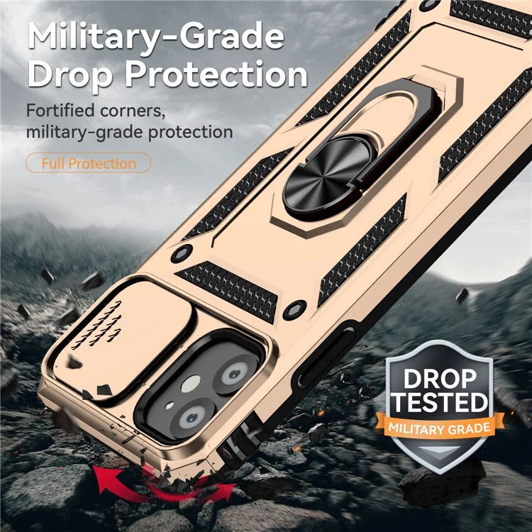 For iPhone 11 Case PC+TPU Kickstand Armour Phone Cover with Camera Slide Guard