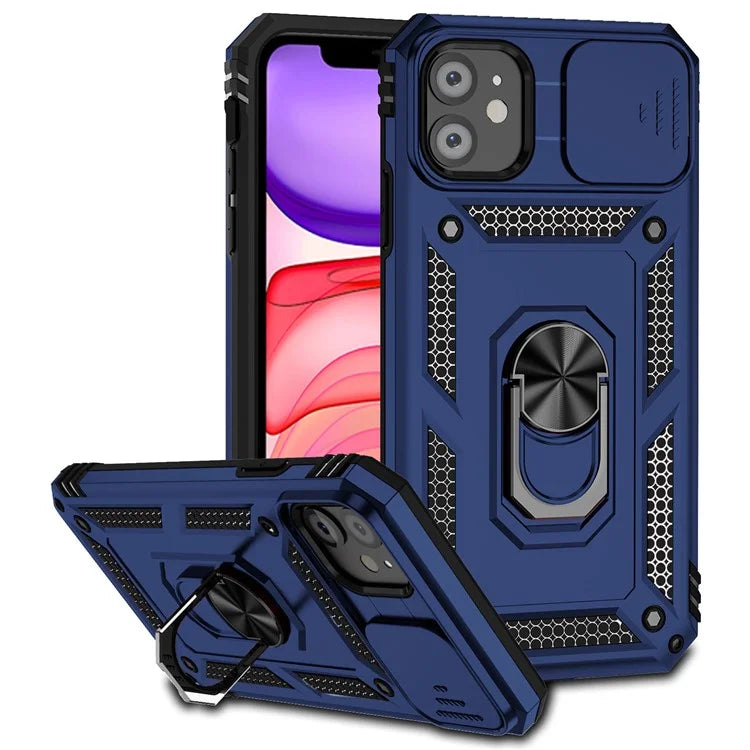 For iPhone 11 Case PC+TPU Kickstand Armour Phone Cover with Camera Slide Guard
