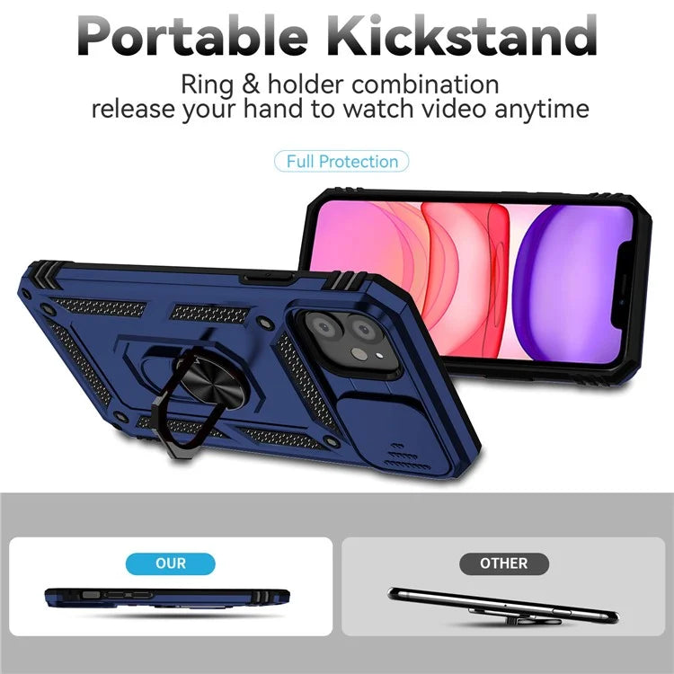 For iPhone 11 Case PC+TPU Kickstand Armour Phone Cover with Camera Slide Guard