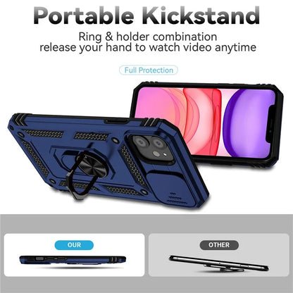 For iPhone 11 Case PC+TPU Kickstand Armour Phone Cover with Camera Slide Guard