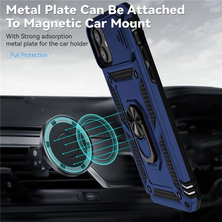 For iPhone 11 Case PC+TPU Kickstand Armour Phone Cover with Camera Slide Guard