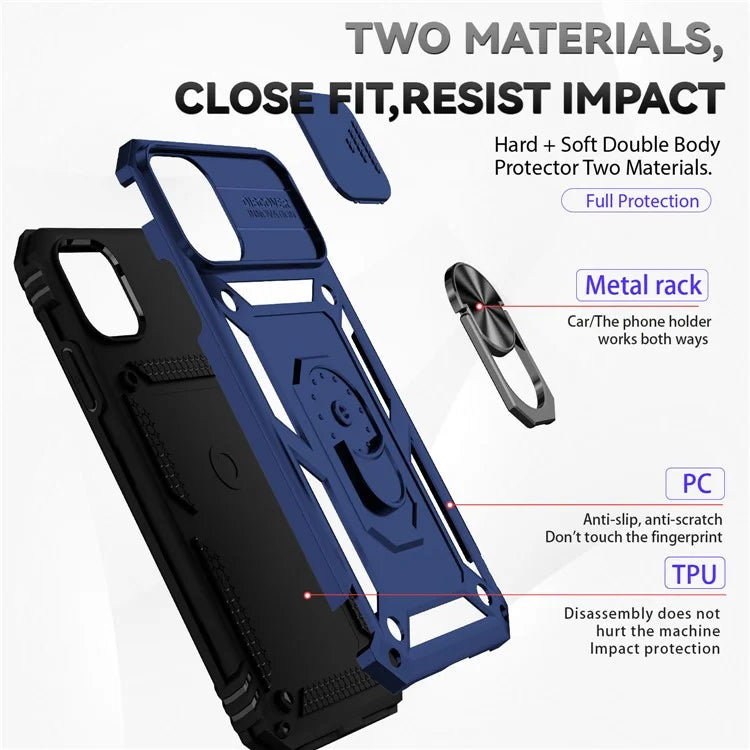 For iPhone 11 Case PC+TPU Kickstand Armour Phone Cover with Camera Slide Guard