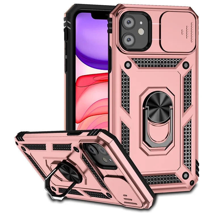 For iPhone 11 Case PC+TPU Kickstand Armour Phone Cover with Camera Slide Guard