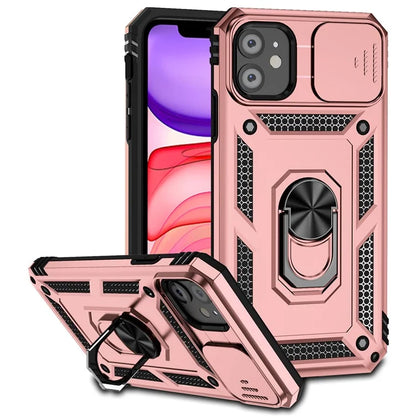 For iPhone 11 Case PC+TPU Kickstand Armour Phone Cover with Camera Slide Guard