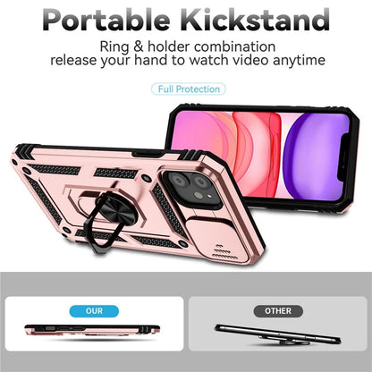 For iPhone 11 Case PC+TPU Kickstand Armour Phone Cover with Camera Slide Guard