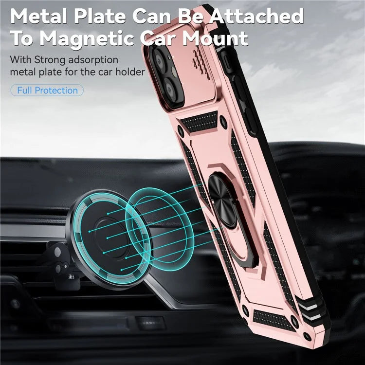 For iPhone 11 Case PC+TPU Kickstand Armour Phone Cover with Camera Slide Guard