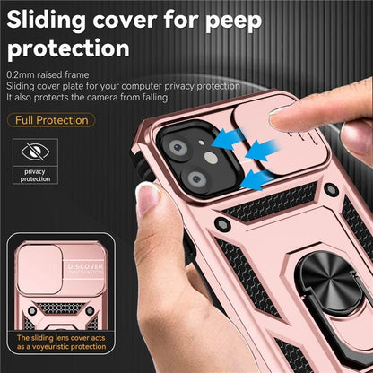 For iPhone 11 Case PC+TPU Kickstand Armour Phone Cover with Camera Slide Guard