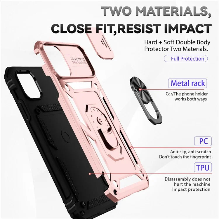 For iPhone 11 Case PC+TPU Kickstand Armour Phone Cover with Camera Slide Guard