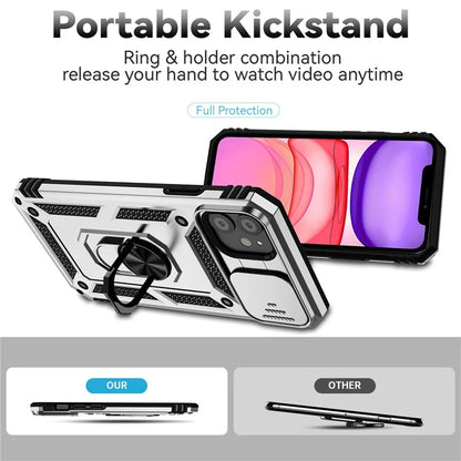 For iPhone 11 Case PC+TPU Kickstand Armour Phone Cover with Camera Slide Guard