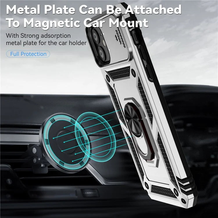For iPhone 11 Case PC+TPU Kickstand Armour Phone Cover with Camera Slide Guard