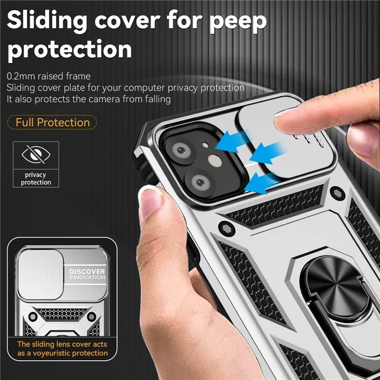 For iPhone 11 Case PC+TPU Kickstand Armour Phone Cover with Camera Slide Guard