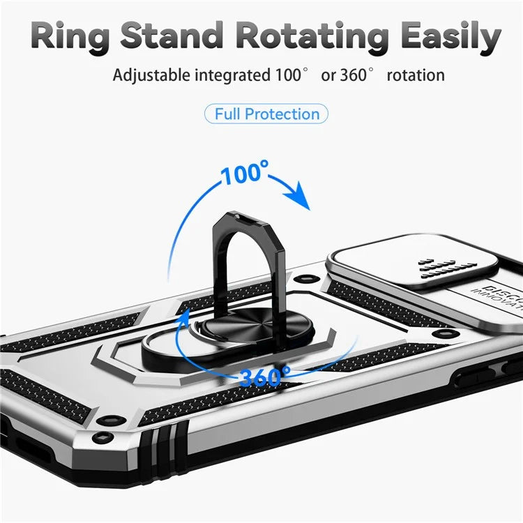 For iPhone 11 Case PC+TPU Kickstand Armour Phone Cover with Camera Slide Guard