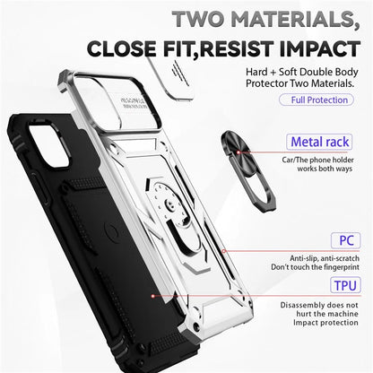 For iPhone 11 Case PC+TPU Kickstand Armour Phone Cover with Camera Slide Guard