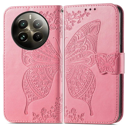 For Realme 12+ 5G Case Butterfly Imprinted PU Leather Flip Phone Cover