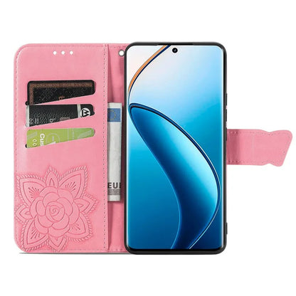For Realme 12+ 5G Case Butterfly Imprinted PU Leather Flip Phone Cover