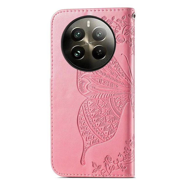 For Realme 12+ 5G Case Butterfly Imprinted PU Leather Flip Phone Cover