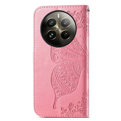 For Realme 12+ 5G Case Butterfly Imprinted PU Leather Flip Phone Cover