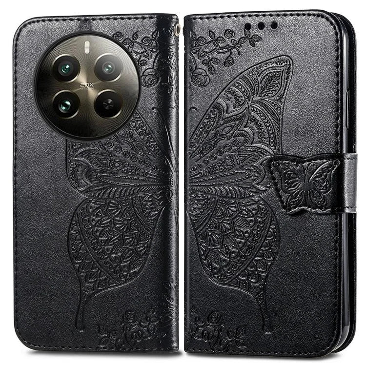 For Realme 12+ 5G Case Butterfly Imprinted PU Leather Flip Phone Cover