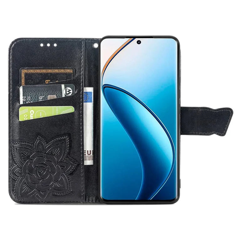 For Realme 12+ 5G Case Butterfly Imprinted PU Leather Flip Phone Cover