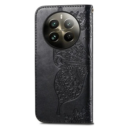 For Realme 12+ 5G Case Butterfly Imprinted PU Leather Flip Phone Cover