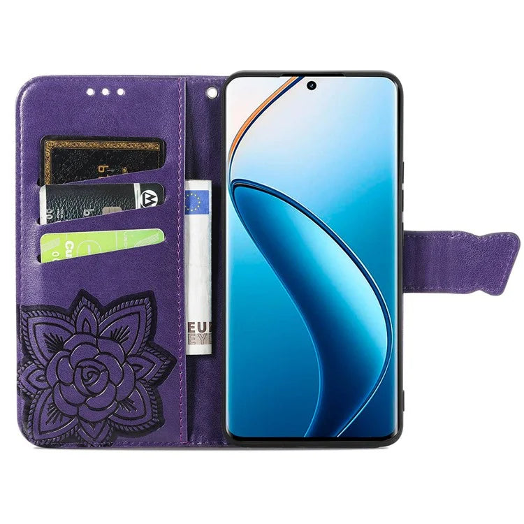 For Realme 12+ 5G Case Butterfly Imprinted PU Leather Flip Phone Cover