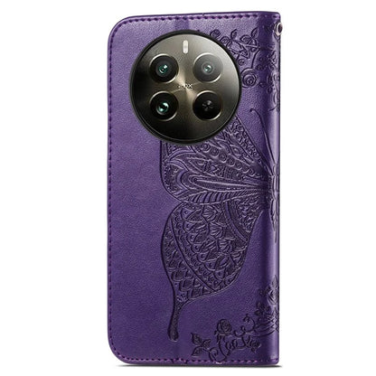 For Realme 12+ 5G Case Butterfly Imprinted PU Leather Flip Phone Cover