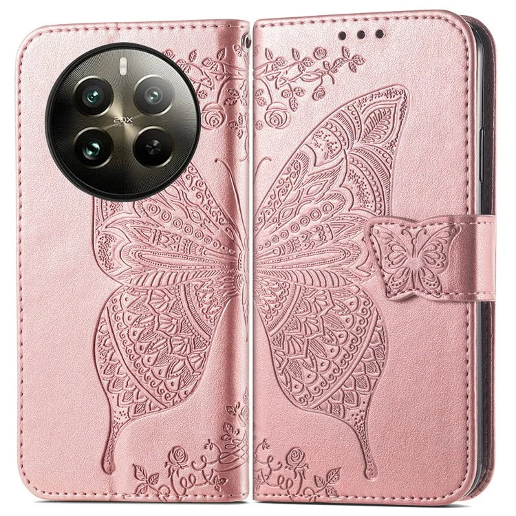 For Realme 12+ 5G Case Butterfly Imprinted PU Leather Flip Phone Cover