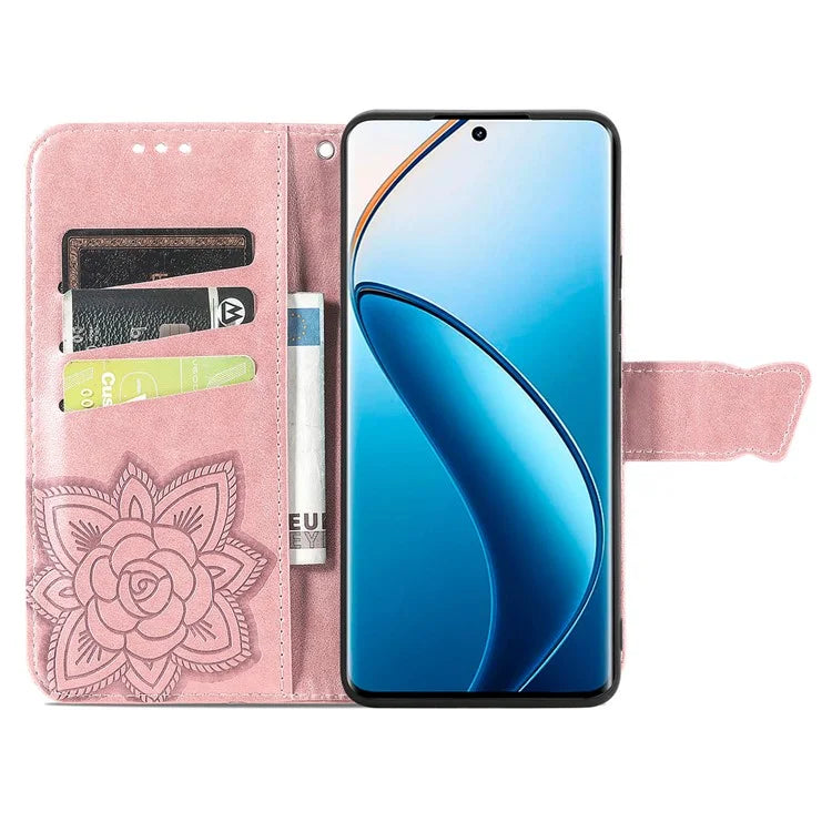 For Realme 12+ 5G Case Butterfly Imprinted PU Leather Flip Phone Cover