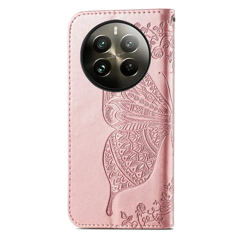 For Realme 12+ 5G Case Butterfly Imprinted PU Leather Flip Phone Cover