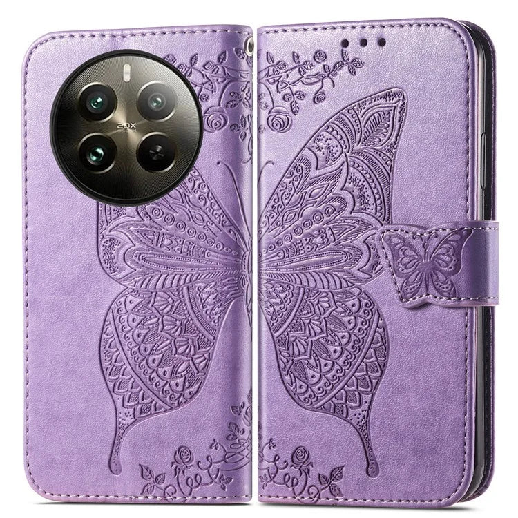 For Realme 12+ 5G Case Butterfly Imprinted PU Leather Flip Phone Cover