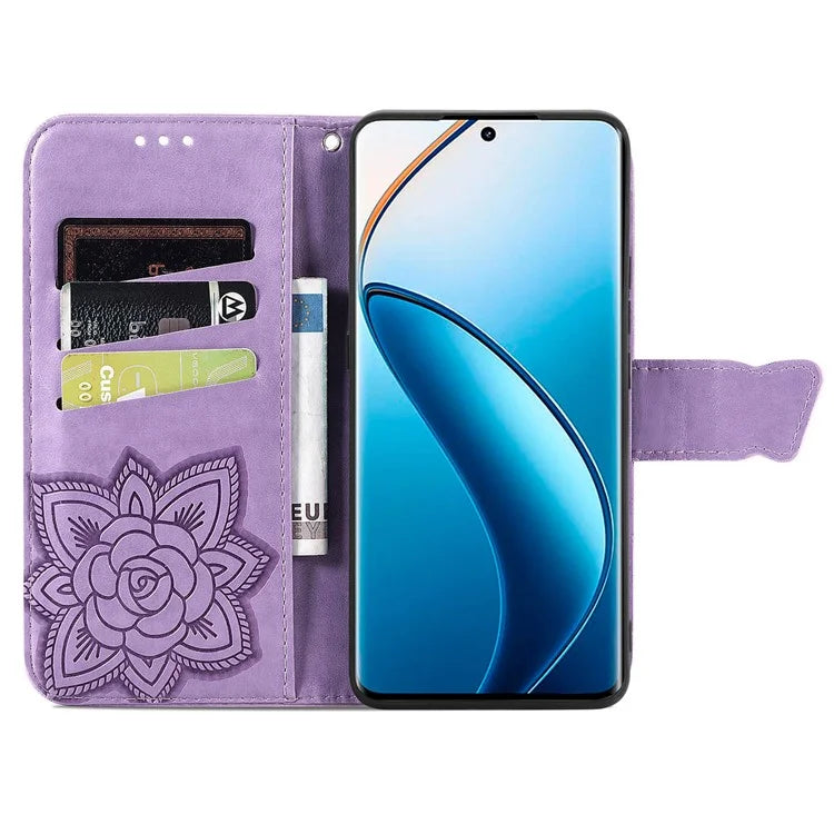 For Realme 12+ 5G Case Butterfly Imprinted PU Leather Flip Phone Cover