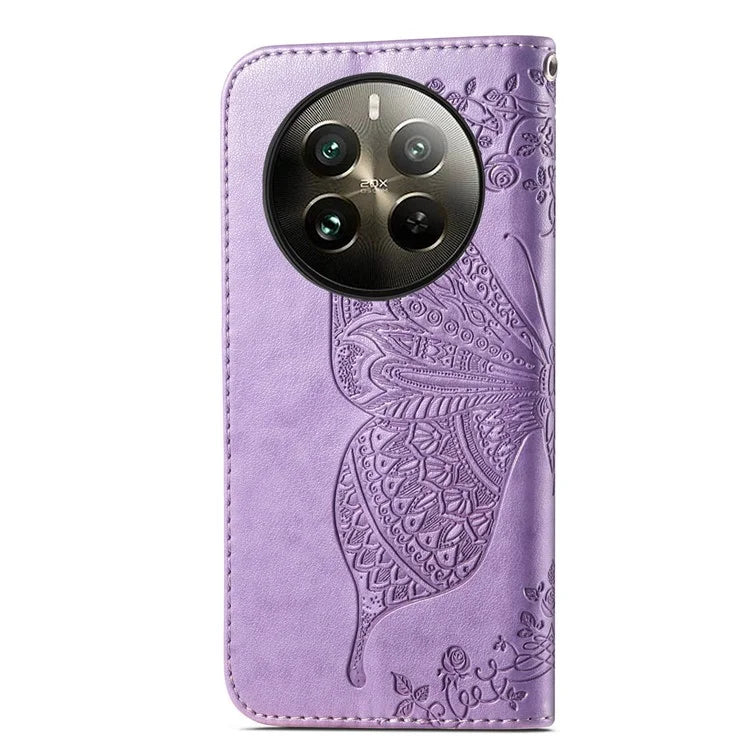 For Realme 12+ 5G Case Butterfly Imprinted PU Leather Flip Phone Cover