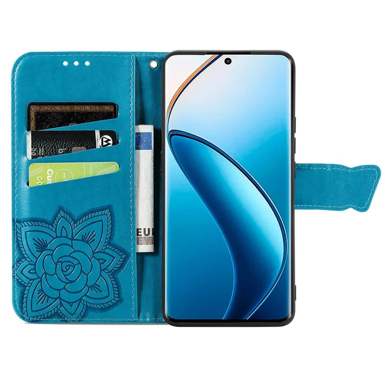 For Realme 12+ 5G Case Butterfly Imprinted PU Leather Flip Phone Cover