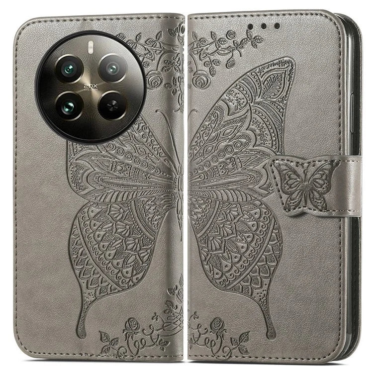 For Realme 12+ 5G Case Butterfly Imprinted PU Leather Flip Phone Cover
