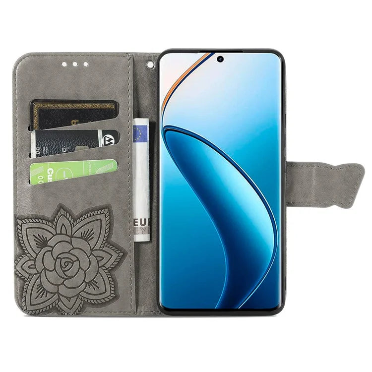 For Realme 12+ 5G Case Butterfly Imprinted PU Leather Flip Phone Cover