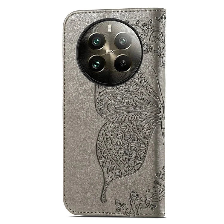 For Realme 12+ 5G Case Butterfly Imprinted PU Leather Flip Phone Cover