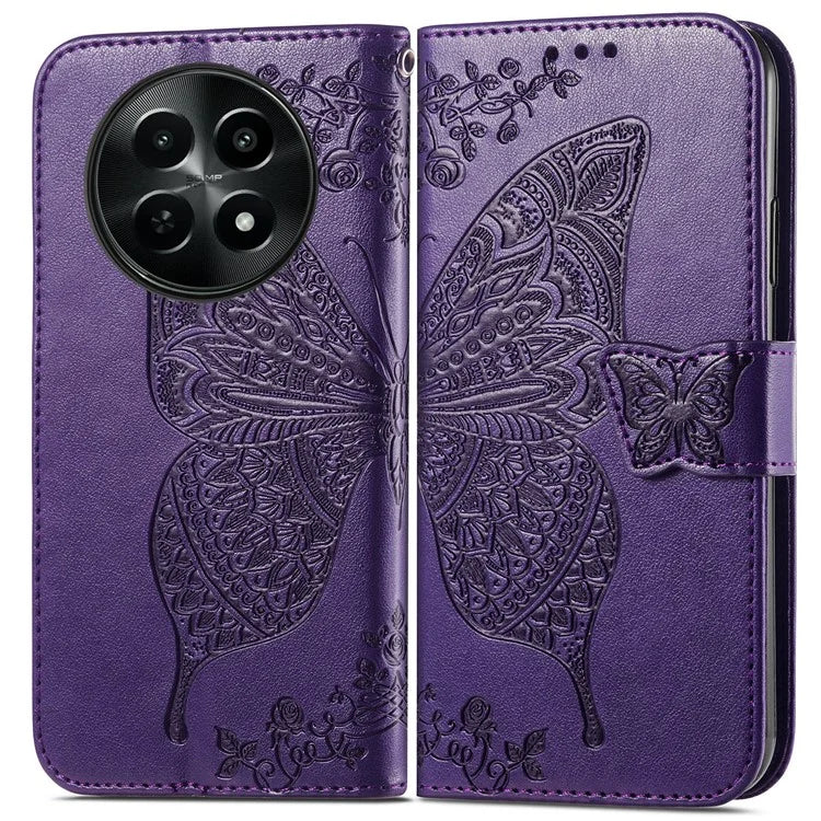 For Realme 12 5G Case Butterfly Imprinted PU Leather Magnetic Flip Stand Phone Cover
