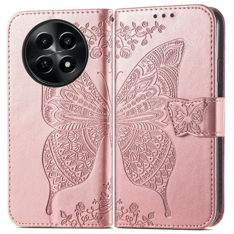 For Realme 12 5G Case Butterfly Imprinted PU Leather Magnetic Flip Stand Phone Cover