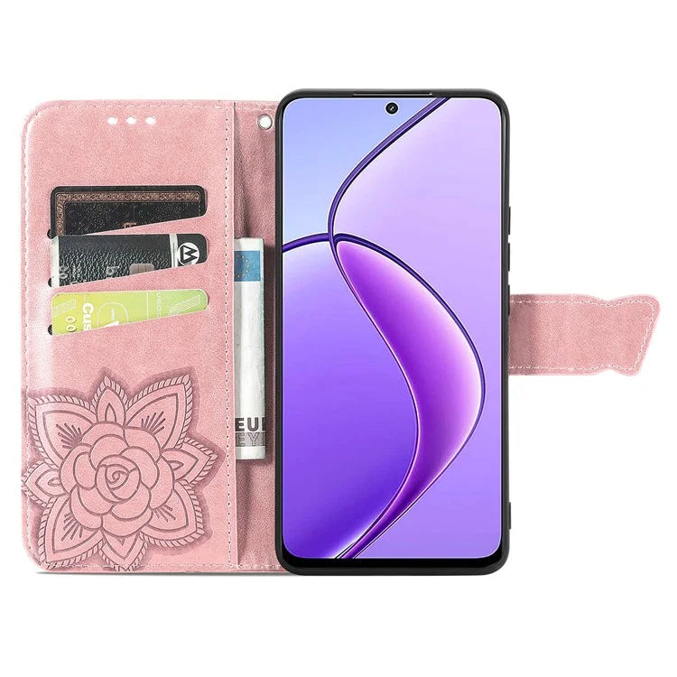 For Realme 12 5G Case Butterfly Imprinted PU Leather Magnetic Flip Stand Phone Cover