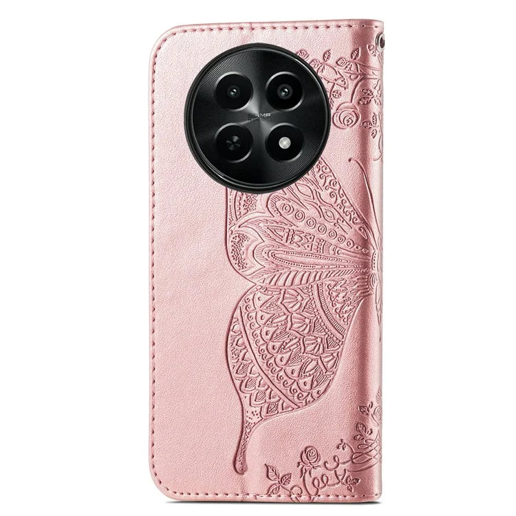 For Realme 12 5G Case Butterfly Imprinted PU Leather Magnetic Flip Stand Phone Cover