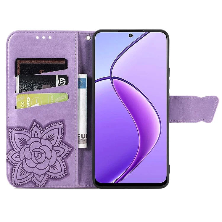 For Realme 12 5G Case Butterfly Imprinted PU Leather Magnetic Flip Stand Phone Cover