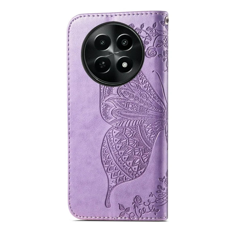 For Realme 12 5G Case Butterfly Imprinted PU Leather Magnetic Flip Stand Phone Cover